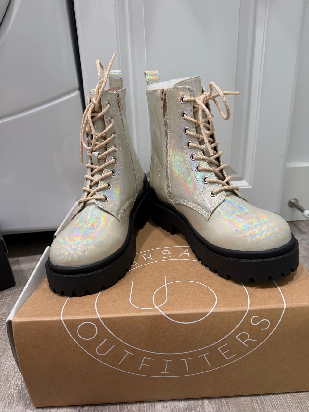 Iridescent Lace-Up Combat Boots - Women